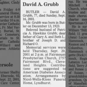 Obituary for David A. Grubb